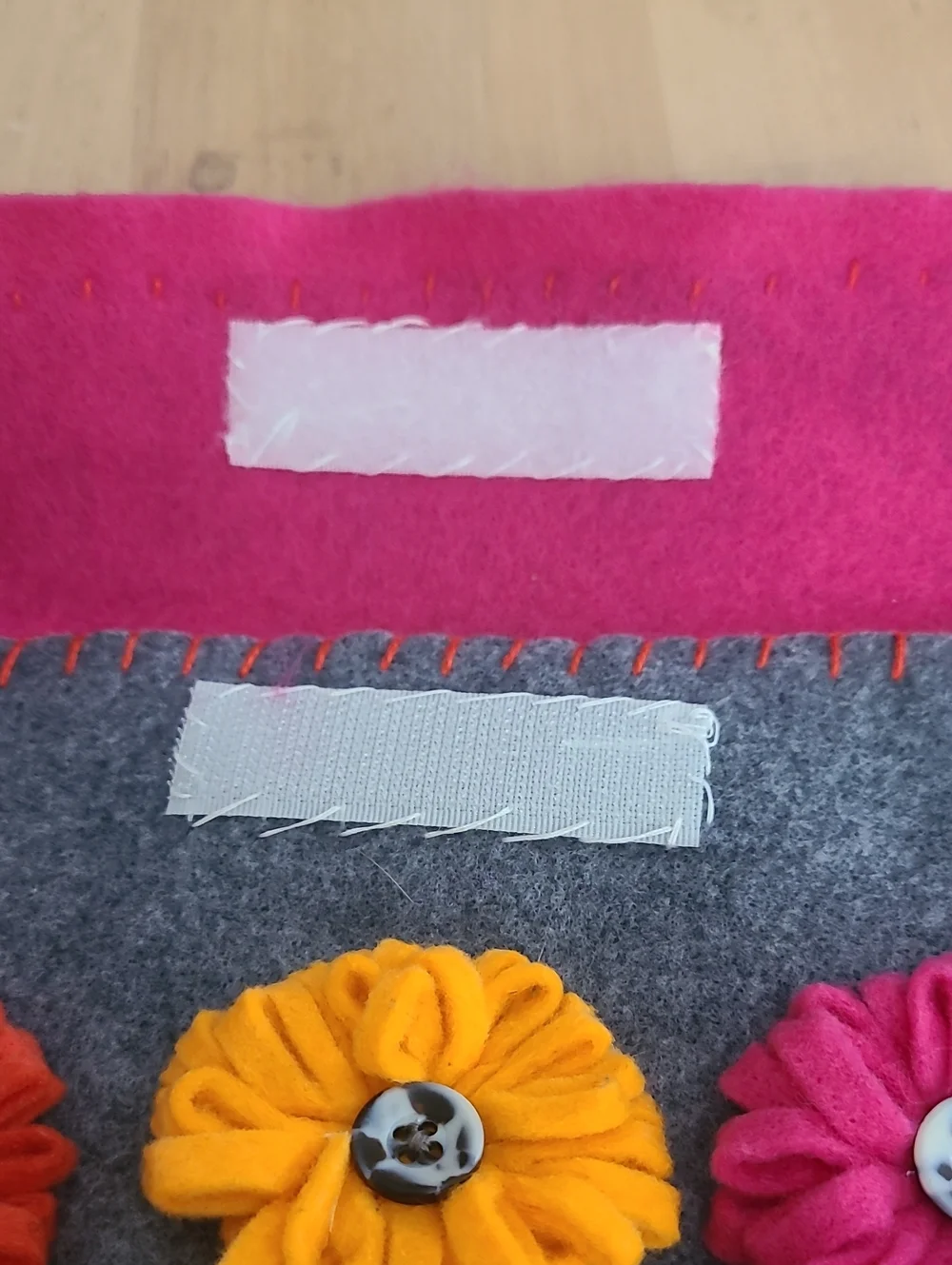 Handmade Gray Felt Clutch with Bright Flower Accents